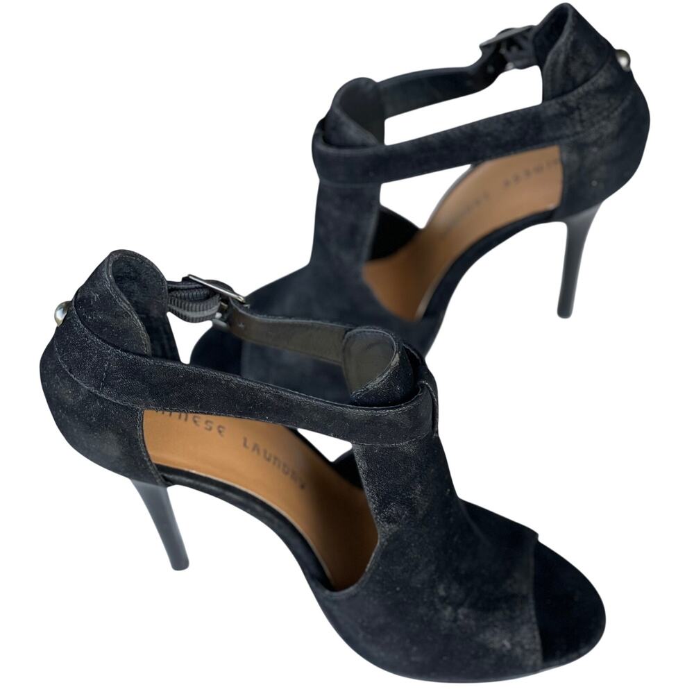 NIB Chinese Laundry "Jolt" Black Suede Peep Toe Stiletto Booties - Size 8.5 / 39